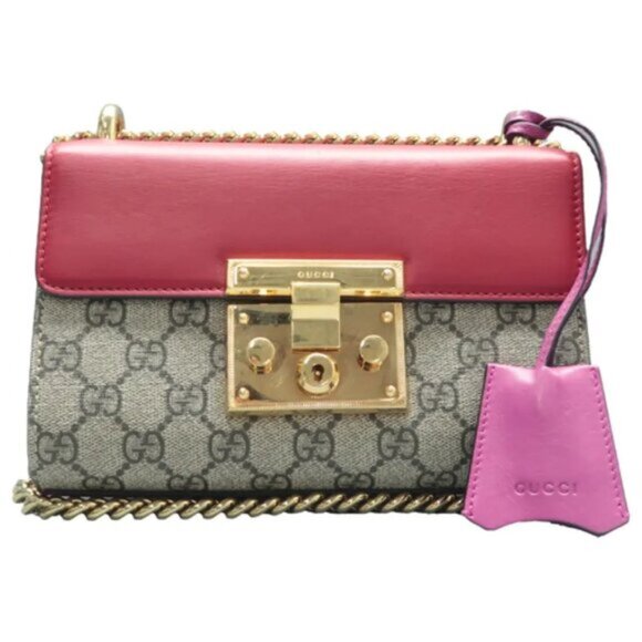 GUCCI Padlock Brown&Red Canvas Shoulder Bag 818-061425 - Picture 1 of 12
